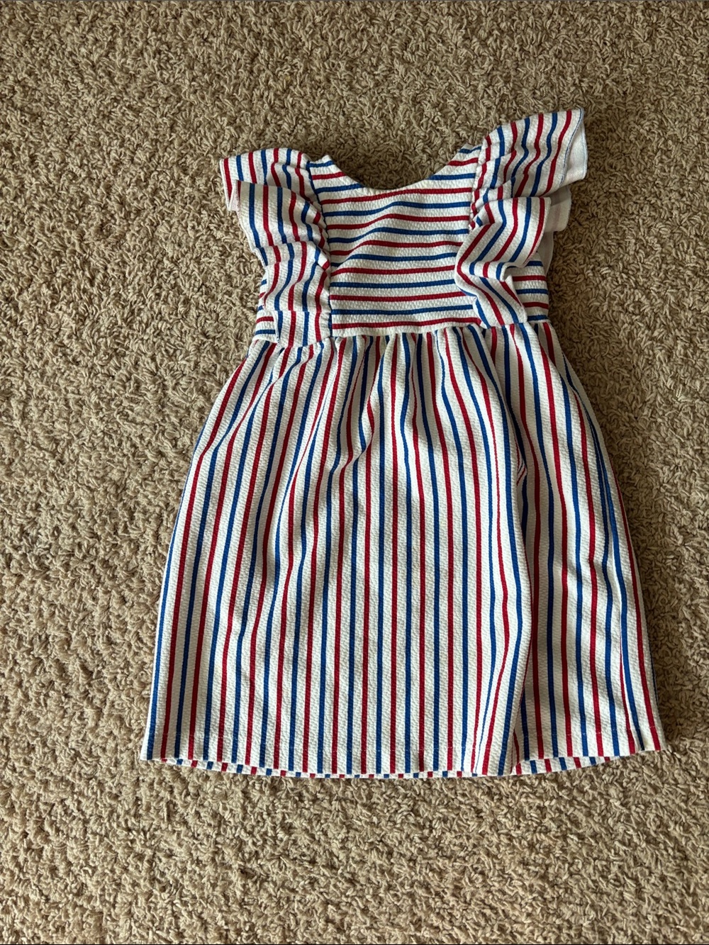 Zara Blue, Red & White Striped Ruffle-Sleeve Dress